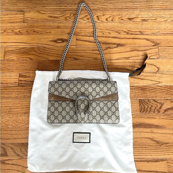Gucci Dionysus Small Rectangular Bag GG Supreme and Taupe Suede - Picture 2 of 16
